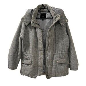 Talbots Women's Gray Wool Blend Hoodie Jacket w Faux Fur Hood Size 1X